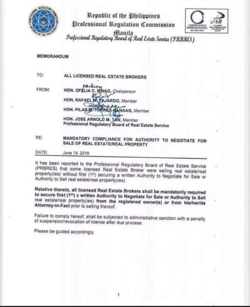 Secure An Authority To Sell First Tina In Manila